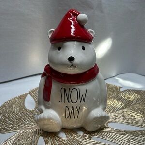 Rae Dunn “Snow Day” Polar Bear Ceramic Figurine Red hat and Scarf 8" Holiday-NEW
